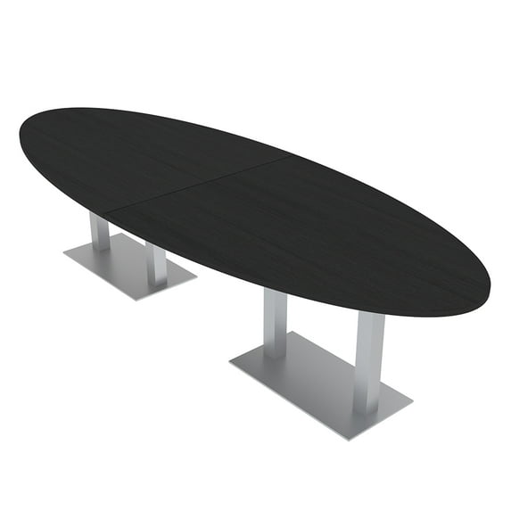 12' Modular Oval Conference Table With Metal Bases And Electric Units