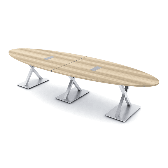 12' Modular Oval Conference Table With X Bases And Electric Units