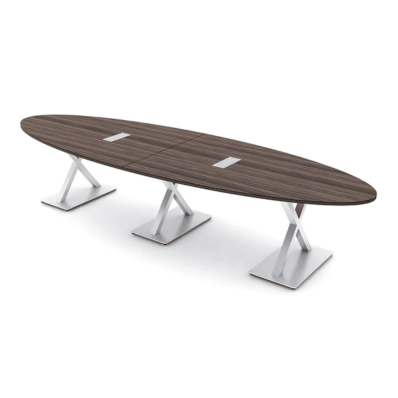 12' Modular Oval Conference Table With X Bases And Electric Units