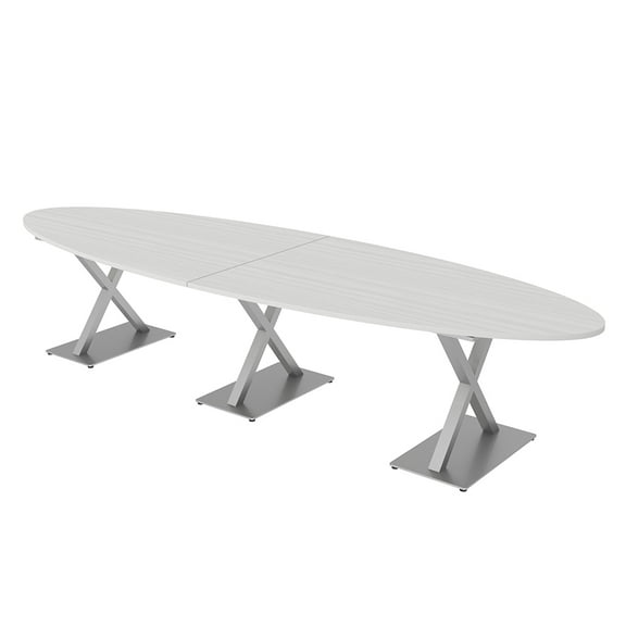 12' Modular Oval Conference Table With X Bases And Electric Units