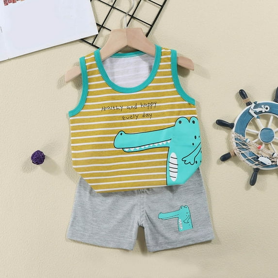 12 Month Boy Clothes Baby Toddler Boy Clothes Summer Outfits Cute Sleeveless T Shirt & Shorts Sets