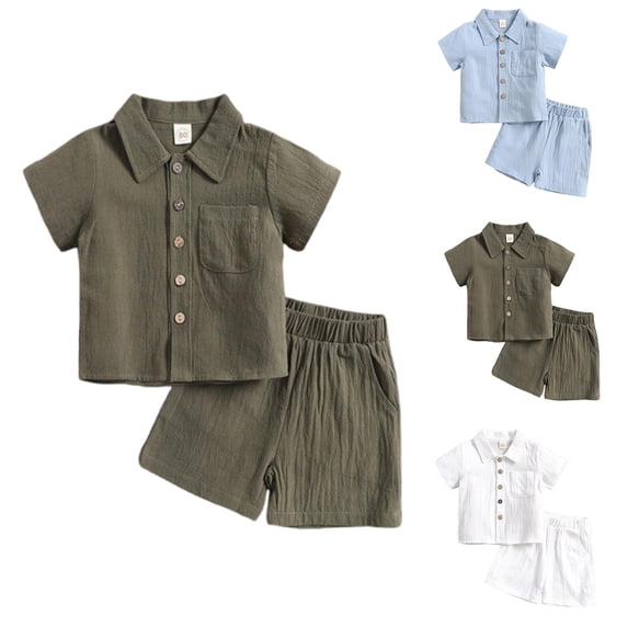 12 Month Boy Clothes Summer Sets Boy's Textured Button Up Shirt and Shorts Set 2 Piece Summer Beach Outfit for 5~12 Years Kids