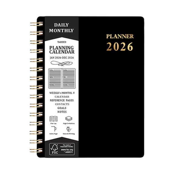 12-Month Daily Planner with To-Do List, Winter Vacation Schedule Planning Notepad, Academic & Personal Productivity Organizer，Black