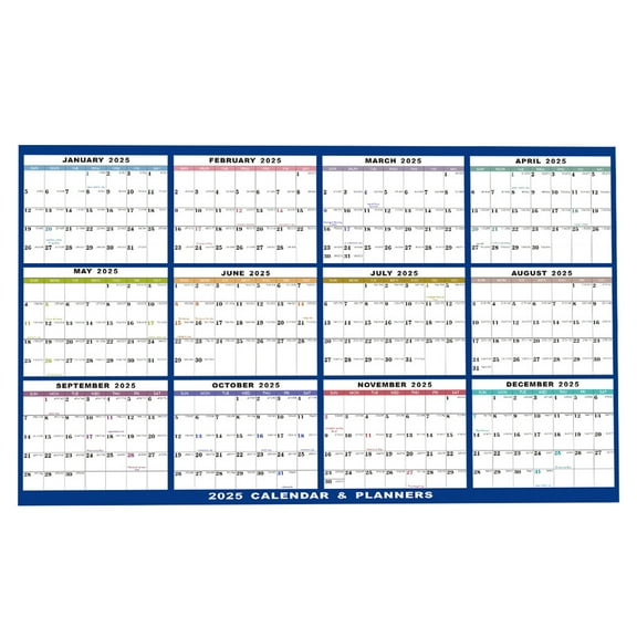 12-Month Dry Erase Laminated, Reusable and Erasable Monthly Planner 2025 Large Wall Calendar