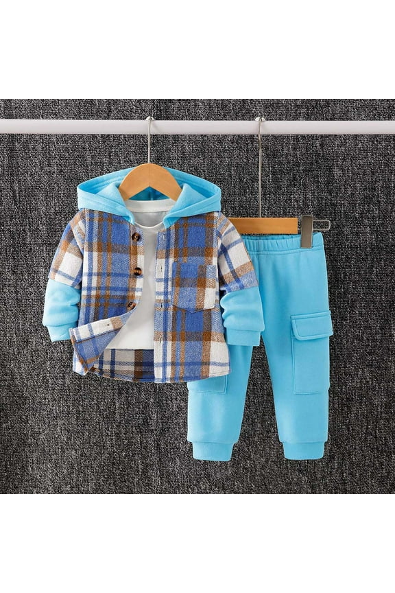 12 Month Girl Clothes Long Sleeve Toddler Baby Boys Fall Outfit Plaid Hoodie Set Contrast Color Long Sleeve Plaid Hoodie Sweatshirt Tops and Casual Stretch Pants Plaid Hoodie Set,Size 2-7 Years