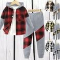 thumbnail image 1 of 12 Month Girl Clothes Long Sleeve Toddler Baby Boys Fall Winter Clothes Letter Long Sleeve Plaid Hoodie Sweatshirts Pockets Pants Plaid Hoodie Set 2 Piece Plaid Hoodie Outfits, 1 of 6