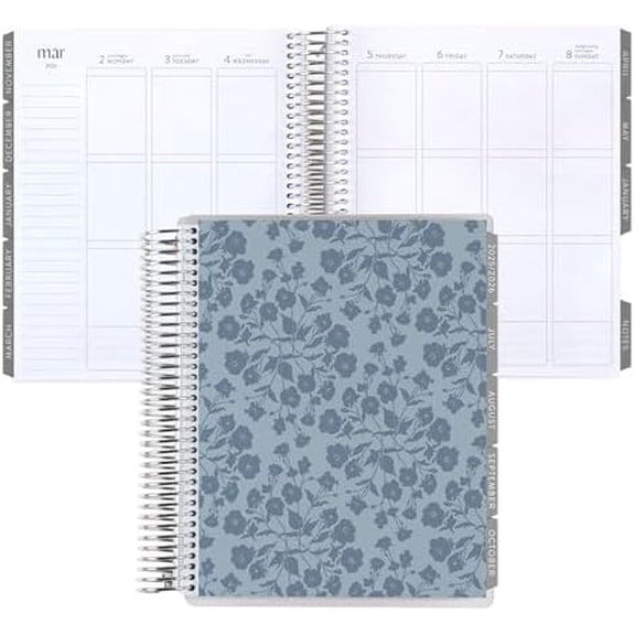 12-Month Spiral Life Planner (Jul 2025 - Jun 2026), 7x9 Weekly and Monthly Planner, 80 Lb. Text Weight Paper, Bouquet Wallpaper Covers, Minimal Theme, Vertical Layout, Platinum Coil$$Office