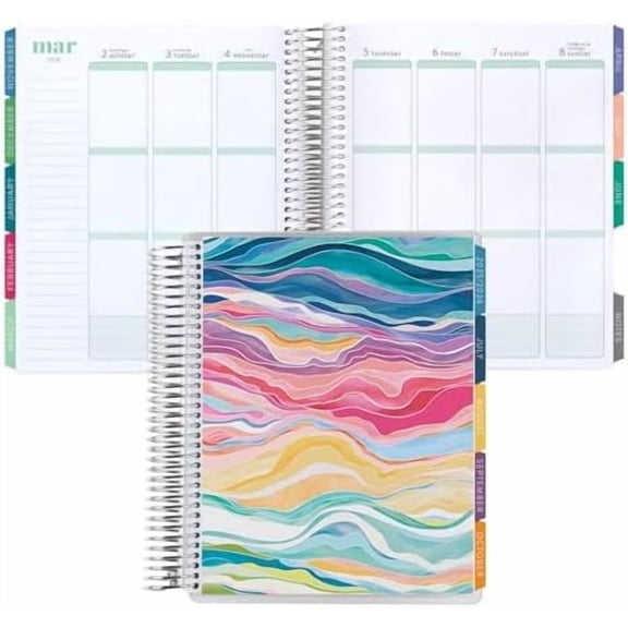 12-Month Spiral Life Planner (Jul 2025 - Jun 2026), 7x9 Weekly and Monthly Planner, 80 Lb. Text Weight Paper, Layers Colorful Covers, Hexagon Theme, Vertical Layout, Platinum Coil$$Office