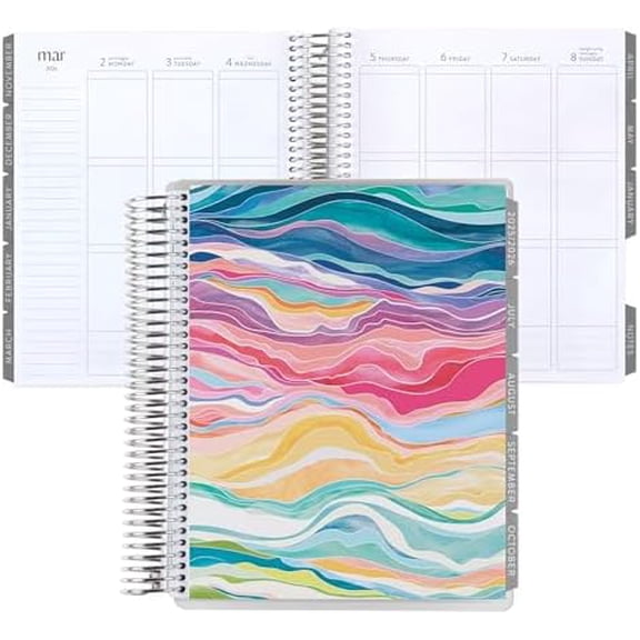 12-Month Spiral Life Planner (Jul 2025 - Jun 2026), 7x9 Weekly and Monthly Planner, 80 Lb. Text Weight Paper, Layers Colorful Covers, Minimal Theme, Vertical Layout, Platinum Coil$$Office
