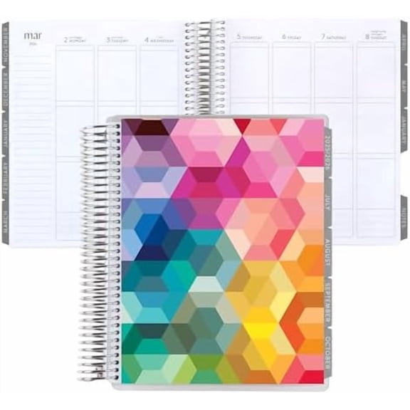 12-Month Spiral Life Planner (Jul 2025 - Jun 2026), 7x9 Weekly and Monthly Planner Calendar, 80 Lb. Text Weight Paper, Hexagon Covers, Minimal Theme, Vertical Layout, Platinum Coil$$Office