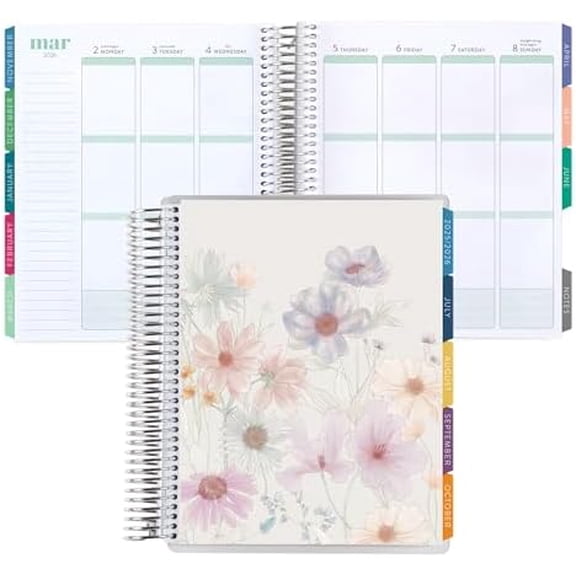 12-Month Spiral Life Planner (Jul 2025 - Jun 2026), 7x9 Weekly and Monthly Planner Calendar, 80 Lb. Text Weight Paper, Wildflowers Covers, Hexagon Theme, Vertical Layout, Platinum Coil$$Office