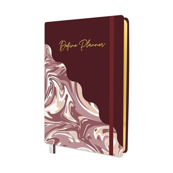 Define Undated 12-Month Planner, Small (A5-5.8" x 8.3"), Softbound, Marble Burgundy