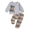 thumbnail image 1 of 12 Months Baby Boys Clothes 18 Months Boys 2PCS Fall Winter Outfits Set Cute Bear Print Toddler Boys Long Sleeve Round Neck Top Pants Set Gray, 1 of 8
