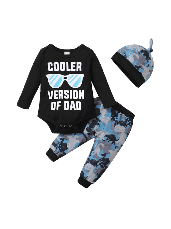 12 Months Baby Boys Clothes 18 Months Boys 3PCS Outfits Set Letter Glasses Print Infant Boys Long Sleeve Top Pants Set with Hat Black