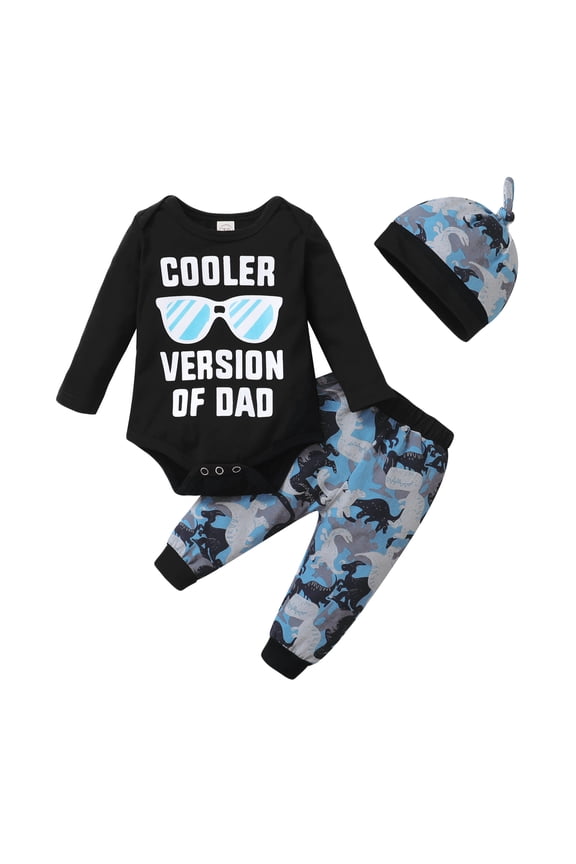 12 Months Baby Boys Clothes 18 Months Boys 3PCS Outfits Set Letter Glasses Print Infant Boys Long Sleeve Top Pants Set with Hat Black