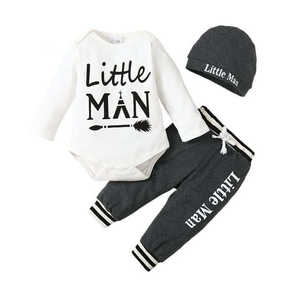 12 Months Baby Boys Clothes 18 Months Boys 3PCS Outfits Set Letter Print Infant Boys Long Sleeve Top Pants Set with Hat White