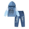 thumbnail image 1 of 12 Months Baby Boys Clothes 18 Months Boys Fall Winter Pant Set Toddler Boys Long Sleeve Letter Print Hooded Top Jeans Pants 2PCS Outfits Set Blue, 1 of 5