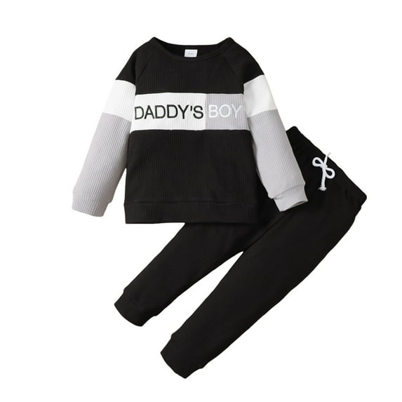 12 Months Baby Boys Outfit 18 Months Boys 2PCS Fall Winter Clothing Set Letter Print Round Neck Toddler Boys Long Sleeve Top Pants Set Black