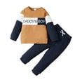 thumbnail image 1 of 12 Months Baby Boys Outfit 18 Months Boys 2PCS Fall Winter Clothing Set Letter Print Round Neck Toddler Boys Long Sleeve Top Pants Set Brown, 1 of 7