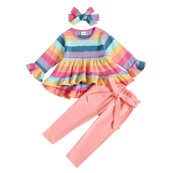 12 Months Baby Girls 3PCS Outfits Set 18 Months Girls Outfits Toddler Girls Long Sleeve Top Pants Set with Headband Pink