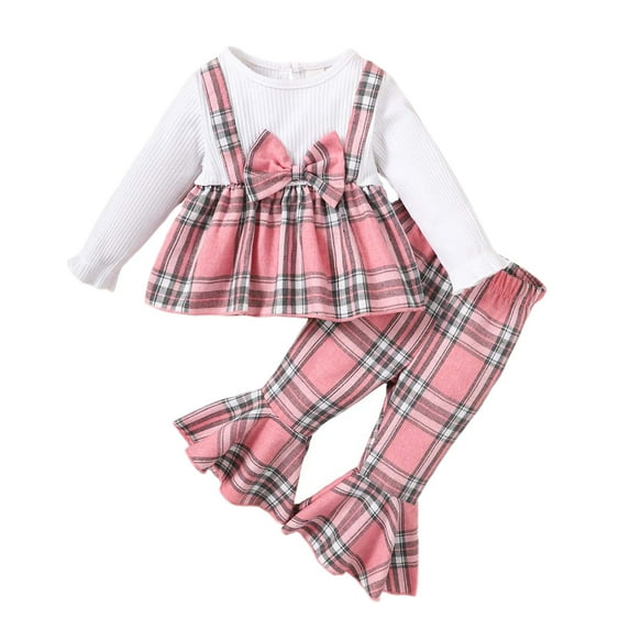 12 Months Baby Girls Christmas Outfits Set 18 Months Girls 2PCS Fall Winter Outfits Toddler Girls Long Sleeve Top Pants Set Pink