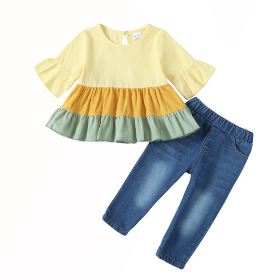 12 Months Baby Girls Clothes 18 Months Girls 2PCS Denim Outfits Set Toddler Girls Short Sleeve Top Denim Pants Set Green