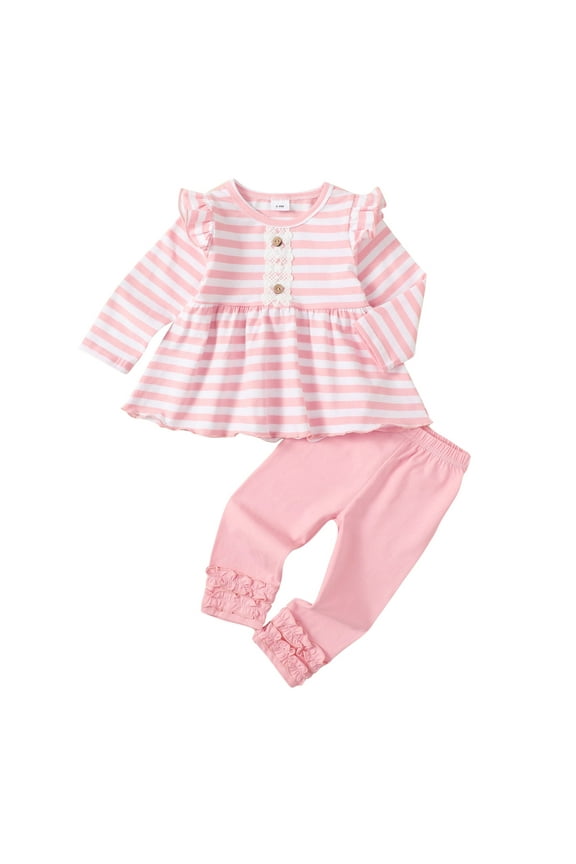 12 Months Baby Girls Clothes 18 Months Girls 2PCS Outfits Set Toddler Girls Long Sleeve Stripe Top Pants Set Pink