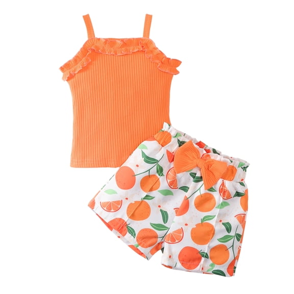 12 Months Baby Girls Clothes 18 Months Girls 2PCS Summer Outfits Set Flower Print Infant Girls Sleeveless Top Shorts Set Orange