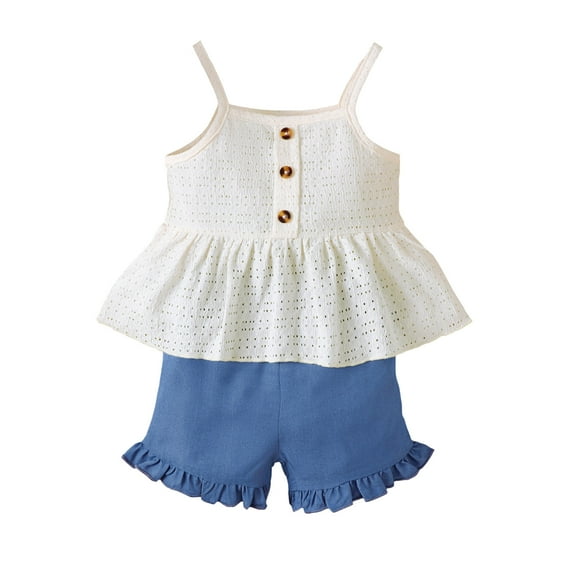 12 Months Baby Girls Clothes 18 Months Girls 2PCS Summer Outfits Set Toddler Girls Sleeveless Suspender Top Shorts Set White