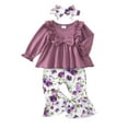 thumbnail image 1 of 12 Months Baby Girls Clothes 18 Months Girls 3PCS Floral Outfits Set Crew Neck Toddler Girls Long Sleeve Top Pants Set with Headband Purple, 1 of 9