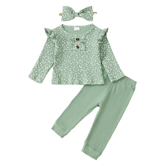 12 Months Baby Girls Clothes 18 Months Girls 3PCS Outfits Set Flower Print Toddler Girls Long Sleeve Top Pants Set with Headband Green