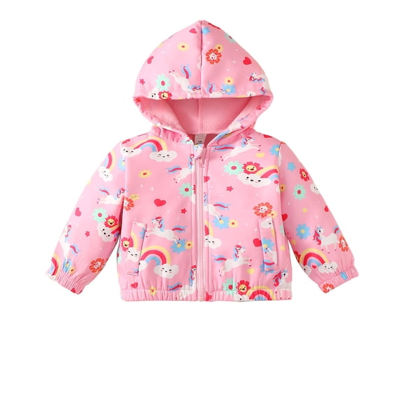 12 Months Baby Girls Clothes 18 Months Girls Fall Winter Coat Unicorn Print Hooded Toddler Girls Long Sleeve Jacket Pink
