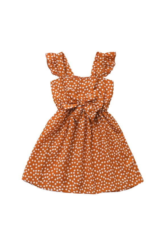 12 Months Baby Girls Clothes 24 Months Toddler Girls Dress Summer Sleeveless Dress Cute Bowknot Floral Strap Dress Brown