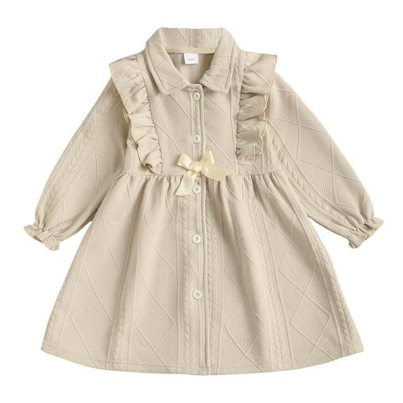 12 Months Baby Girls Dress 18 Months Girls Long Sleeve Dress Solid Color Toddler Girls Fall Winter Dress Apricot