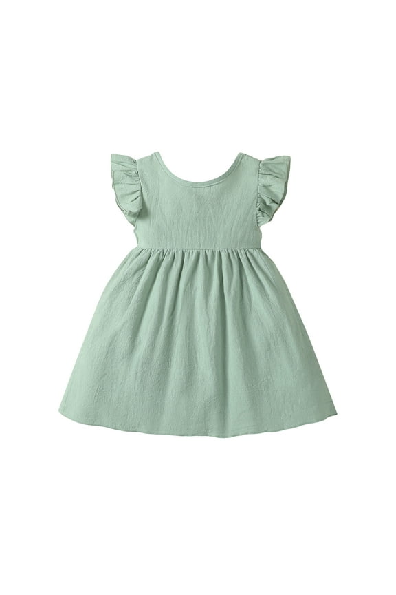 12 Months Baby Girls Dress 18 Months Girls Sleeveless Dress Solid Color Round Neck Toddler Girls Summer Dress Green