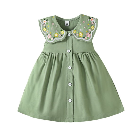 12 Months Baby Girls Dress Toddler Girls Summer Sleeveless Dress 18 Months Girls Embroidering Collar Solid Color Dress Green