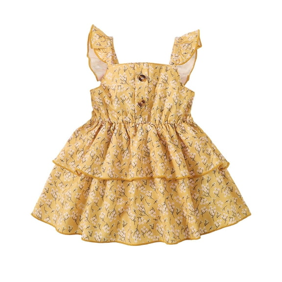 12 Months Baby Girls Dress Toddler Girls Summer Sleeveless Dress 18 Months Girls Strap Floral Dress Yellow