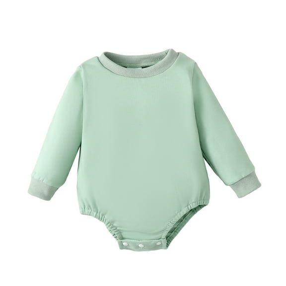 12 Months Baby Girls Romper 18 Months Girls Long Sleeve Bodysuit Round Neck Solid Color Infant Girls One-piece Bodysuit Green