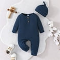 thumbnail image 1 of 12 Months Newborn Baby Boy Girl Fall Outfit Romper Long Sleeve Embroidery Onesie Jumpsuit with Hat Bodysuit Cute Infant Winter Clothes Dark Blue, 1 of 3