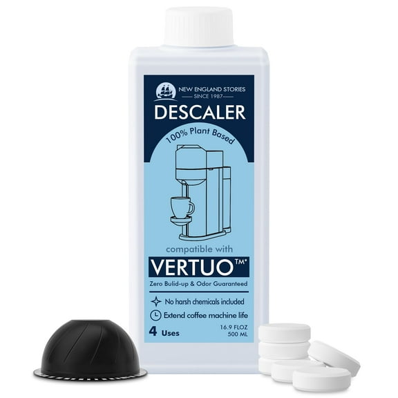(12 Months Supply) Descaling Kit Compatible with Nespresso Vertuo, Odorless Coffee Brewer Machine Descaler Set, Liquid Descaling Solution for Nespresso, Includes Reusable Pod and 12 Cleaning Tablets