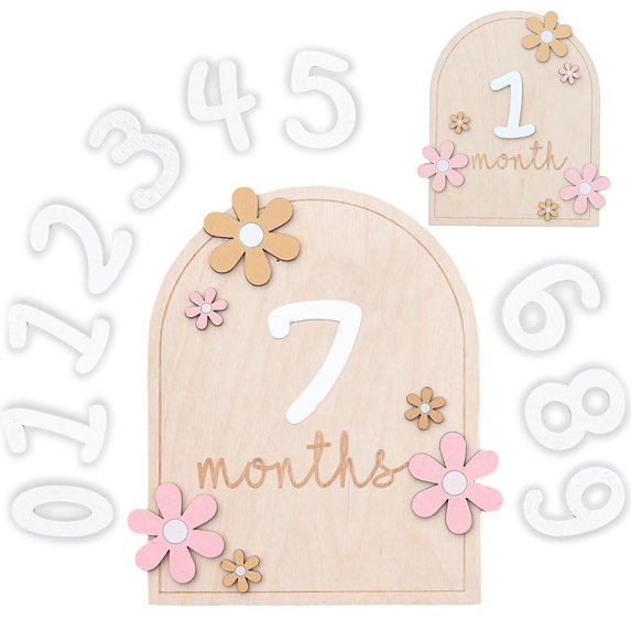 12 Months Wooden Baby Monthly Milestone Cards, Baby Monthly Milestones ...