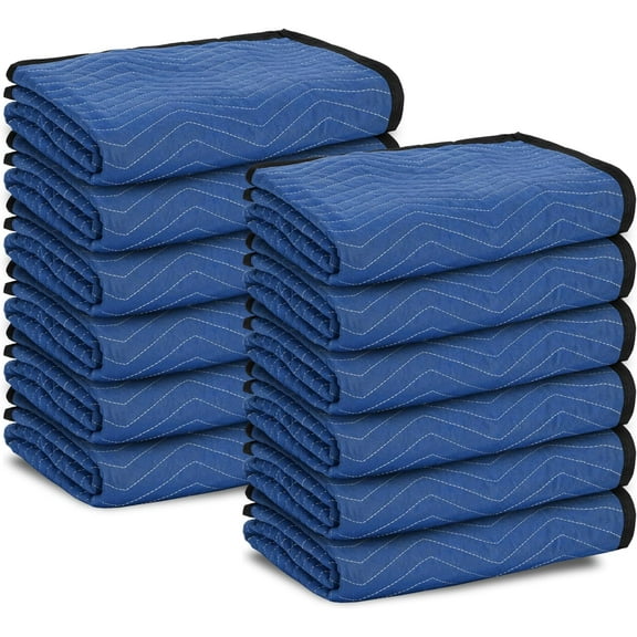 12 Moving Packing Blankets 80 x 72 Inches (35 lb/dz) Heavy Duty Moving Pads for Protecting Furniture Professional Quilted Shipping Furniture Pads (Blue 12PCS)