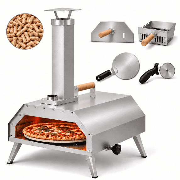 Segmart 12" Wood Pellet Pizza Oven, Portable Outdoor Pizza Maker with Fast Heating, Rotating Stone & Thermometer for Camping Backyard Patio