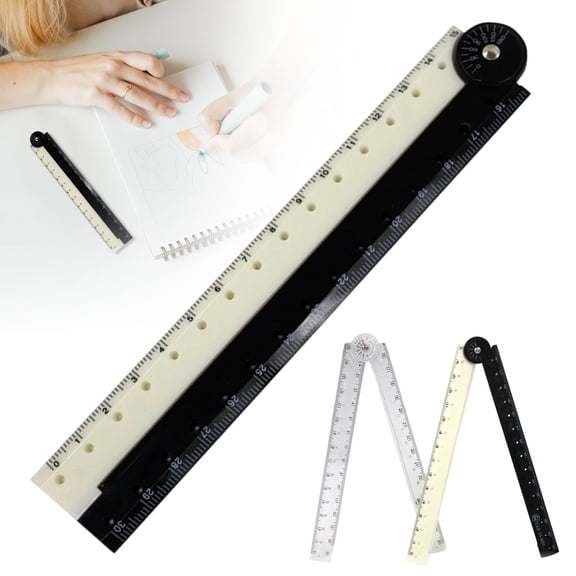 12" Multifunctional Plastic Foldable Ruler, Multi-Angle Geometry Measuring Folding Tool for Students, Artists, and Home Use, 2-in-1 Folding Straight Ruler, By Preplabs
