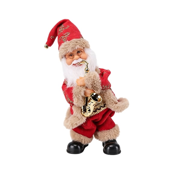 12" Musical Dancing Santa with Saxophone Animated Brown Hat Christmas Mantel Decor JINHUI