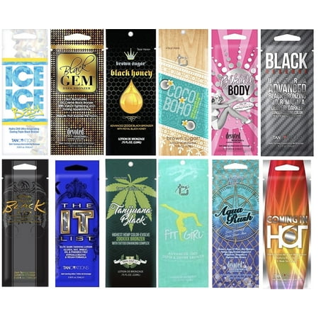 12 NEW Assorted Tanning Lotion Packet Samples 0.5 oz each