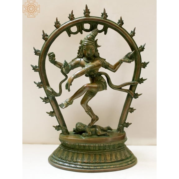 12" Nataraja Brass Statue - Dancing Lord Shiva Cosmic Dance Idol | Handmade Made in India