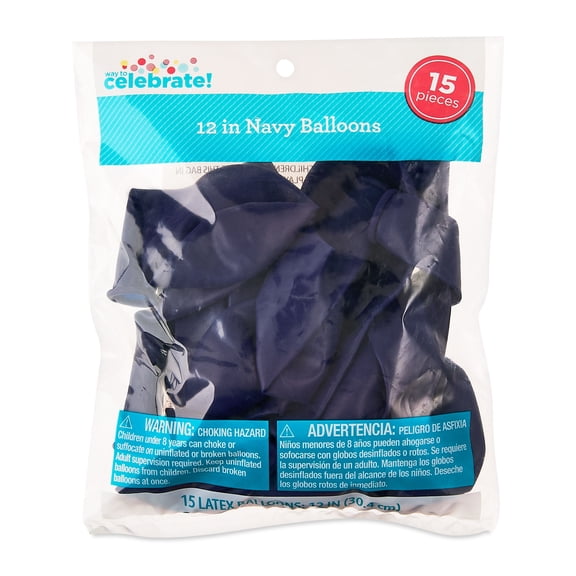 12" Navy Latex Balloons, 15 Pieces, by Way To Celebrate