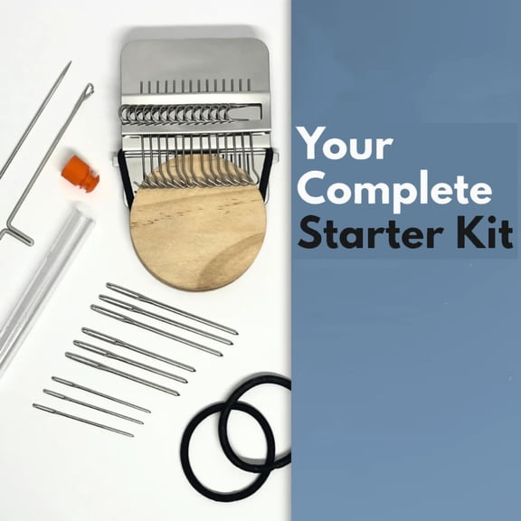12 Needles Mini Loom Machine Kit, Wooden Weaving Tool with Stainless Steel Needles, Loom Type Weave Tool for Beginners Quickly Mending Jeans Mending Socks Clothes