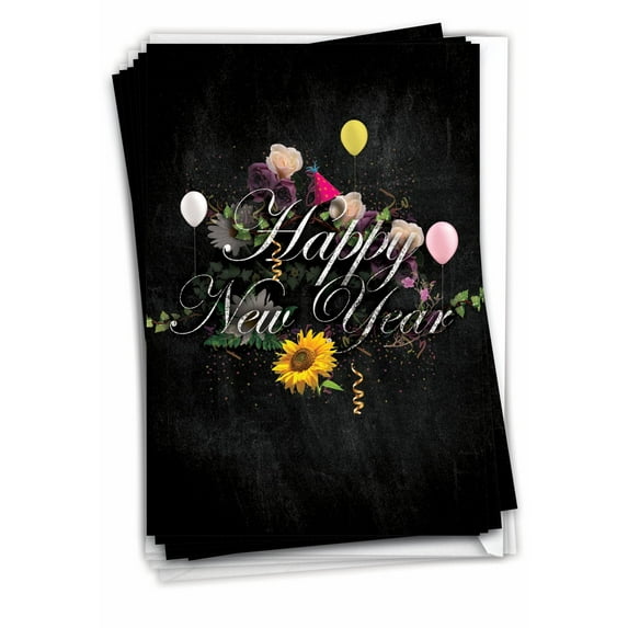 12 New Year Cards Pack (1 Design, 12 Cards) - Chalk and Roses B2358ANYG